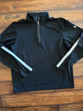 Under Armour Black Half-Zip Pullover with Gray Sleeve Stripes